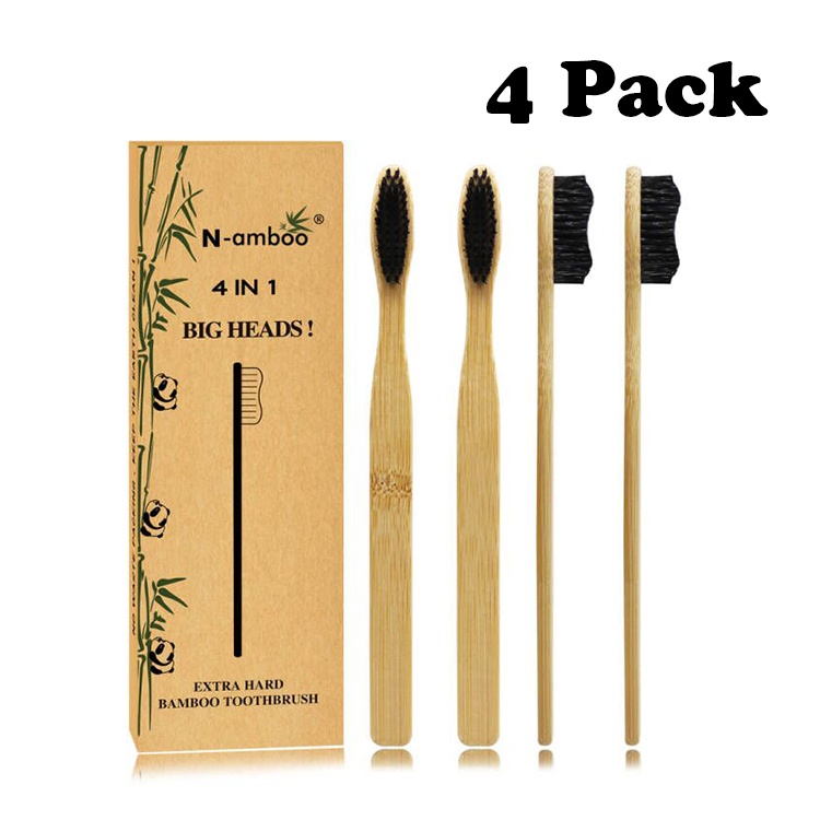 SUPER HARD BRISTLES BAMBOO TOOTHBRUSH WITH LARGE BRUSH HEAD PACK OF 4