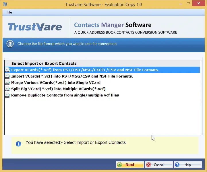 Export Outlook Contacts to vCard with TrustVare